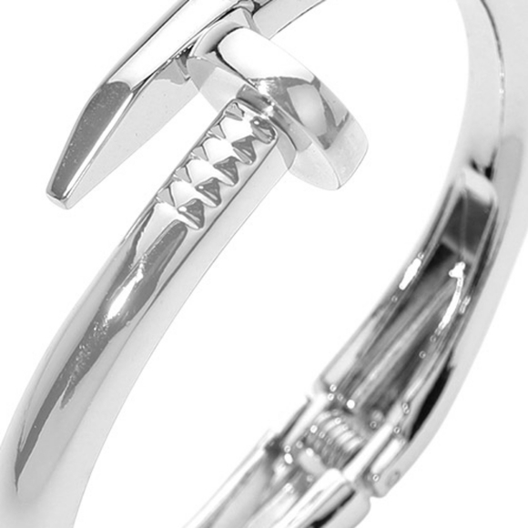 Silver Nail Screw Shaped Cuff Bracelet Hinged Fashion Statement Jewelry - Picture 4 of 4